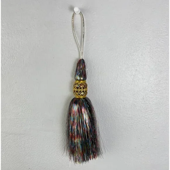 Christmas Ornament Tassel Vintage Decoration Iridescent Fringe Set of 2 - Picture 1 of 3
